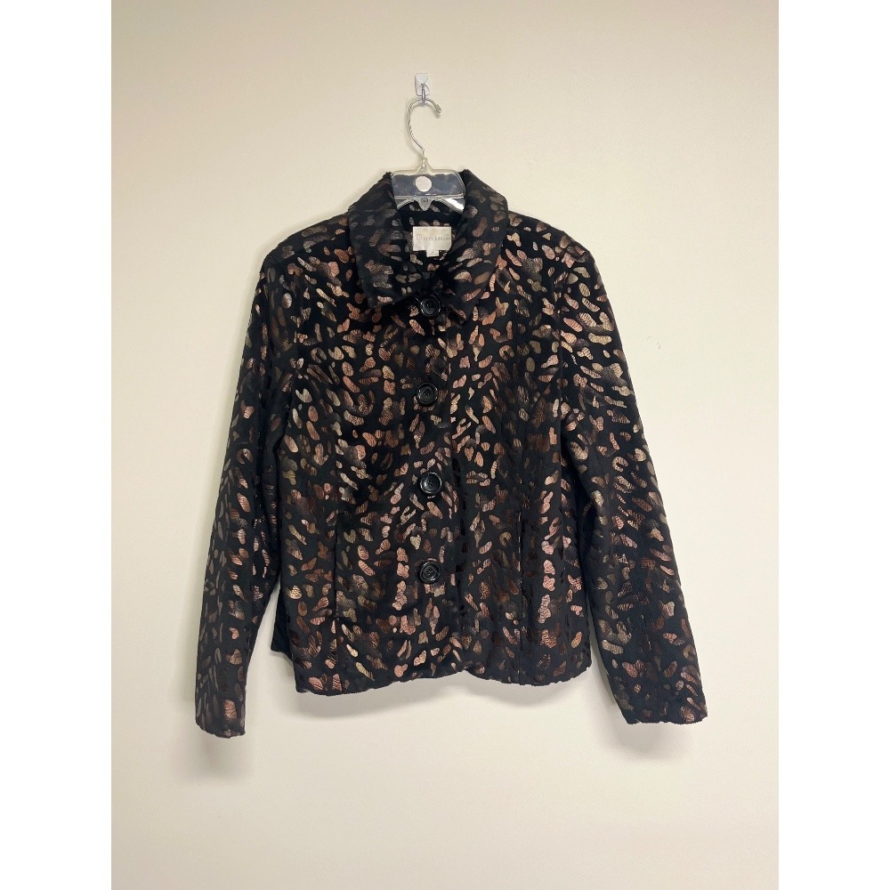 Erin London Women's Black‎ & Metallic Gold Patterned Jacket Size M